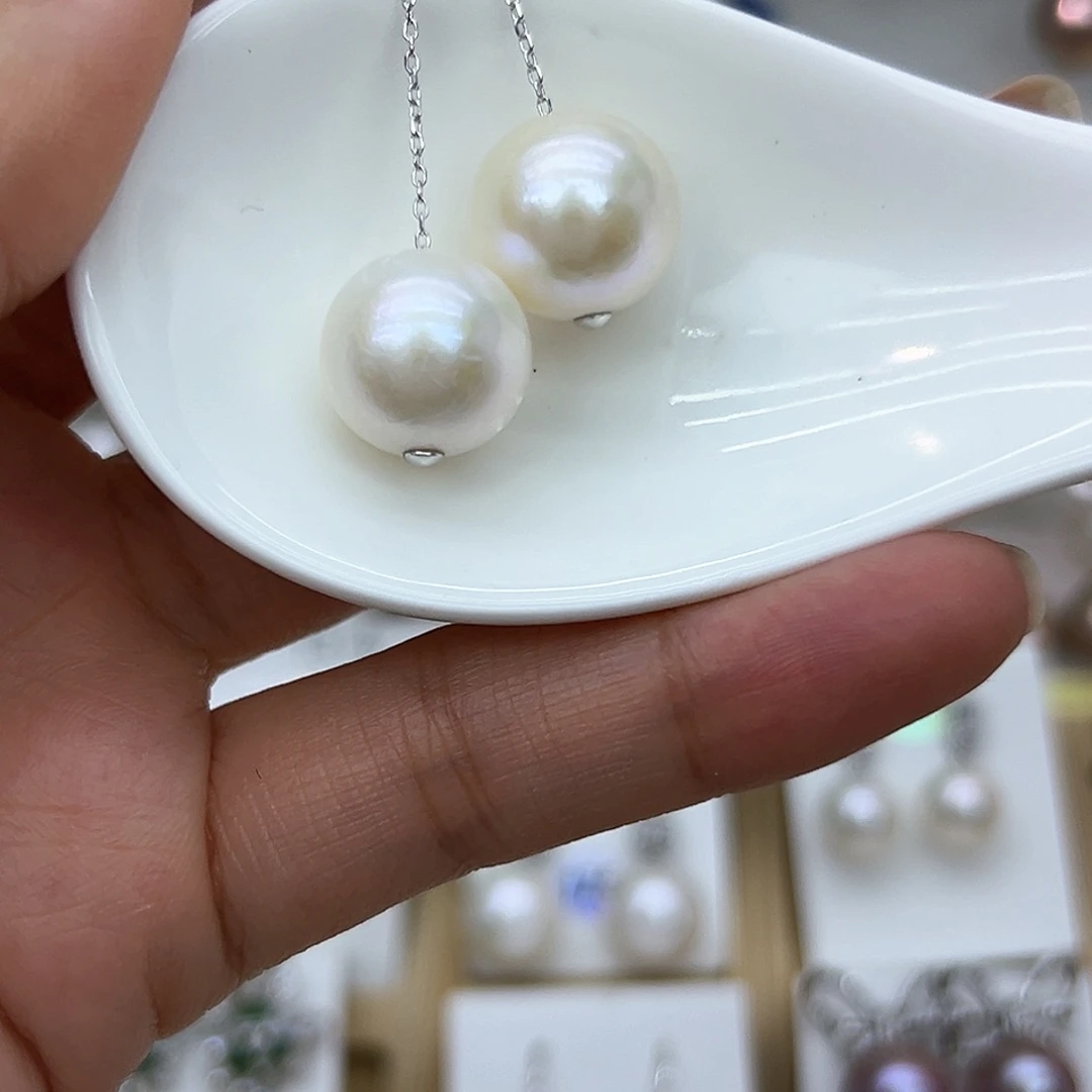 银S925镶嵌耳饰淡水珍珠13➕