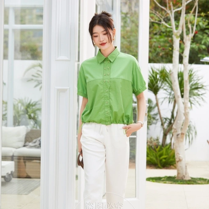 Hiya希雅 8526夏季气质穿搭时尚百搭韩版女衬衫