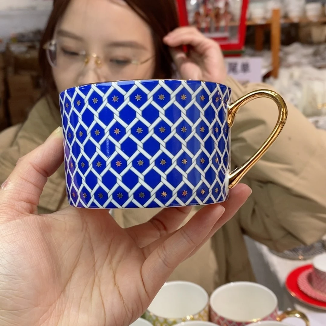 瓷鹅黄咖啡杯250ml2个外贸尾单