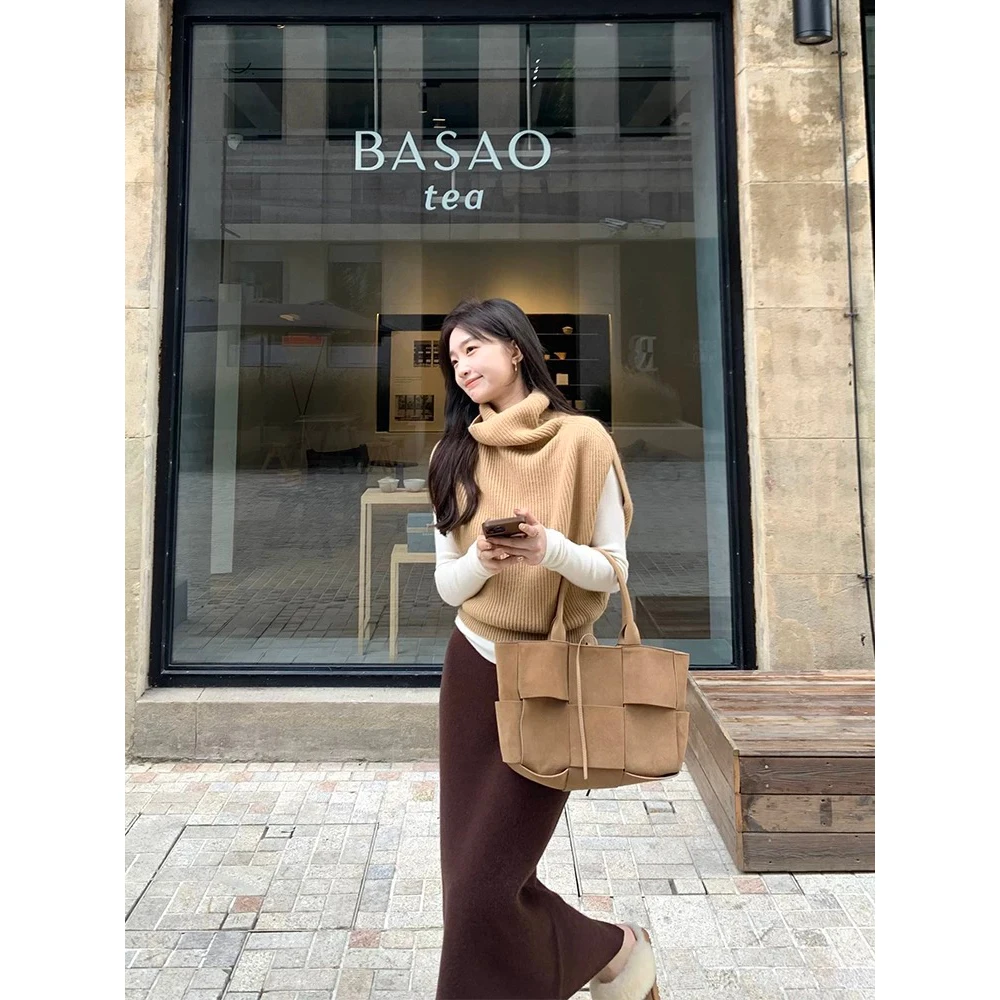 高领针织衫马甲背心女秋冬2025新款宽松套头外穿叠穿毛衣马夹上衣