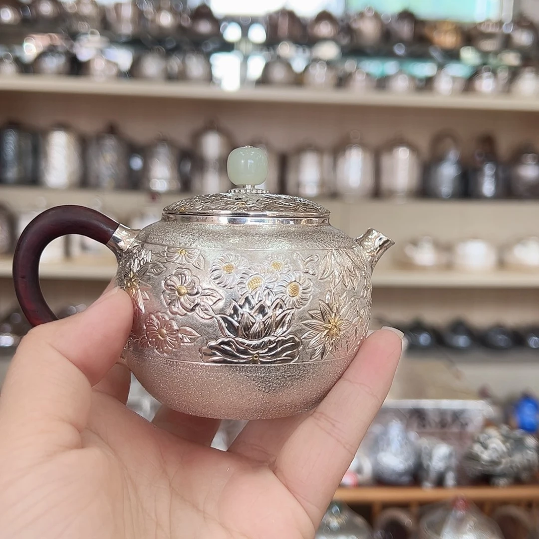 纯银一张打泡茶壶手工壶