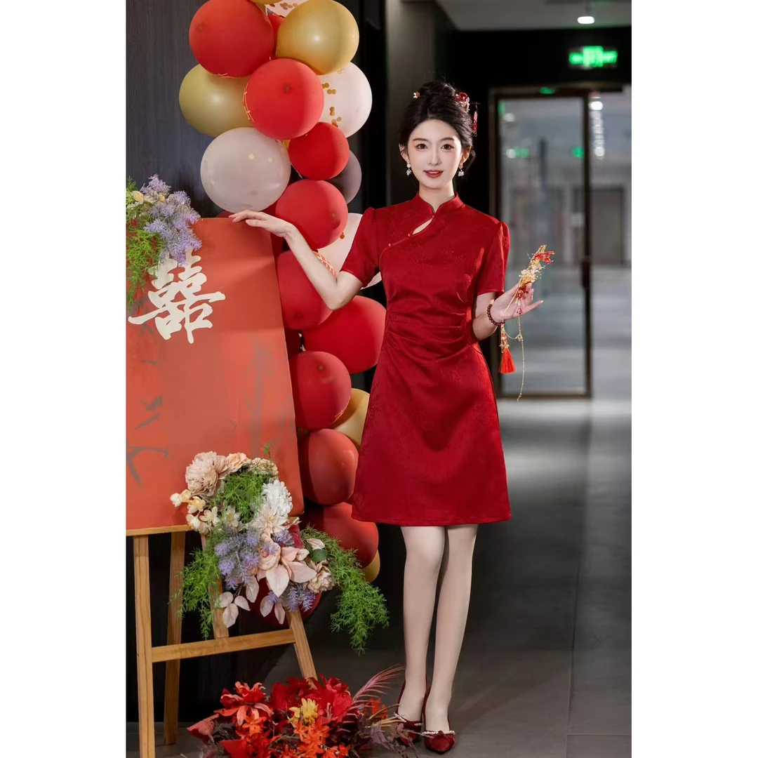 小个子夏季中式短款气质旗袍少女修身国潮日常连衣裙适用新娘回门