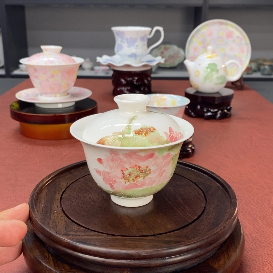 荷韵盖碗釉下手绘高温