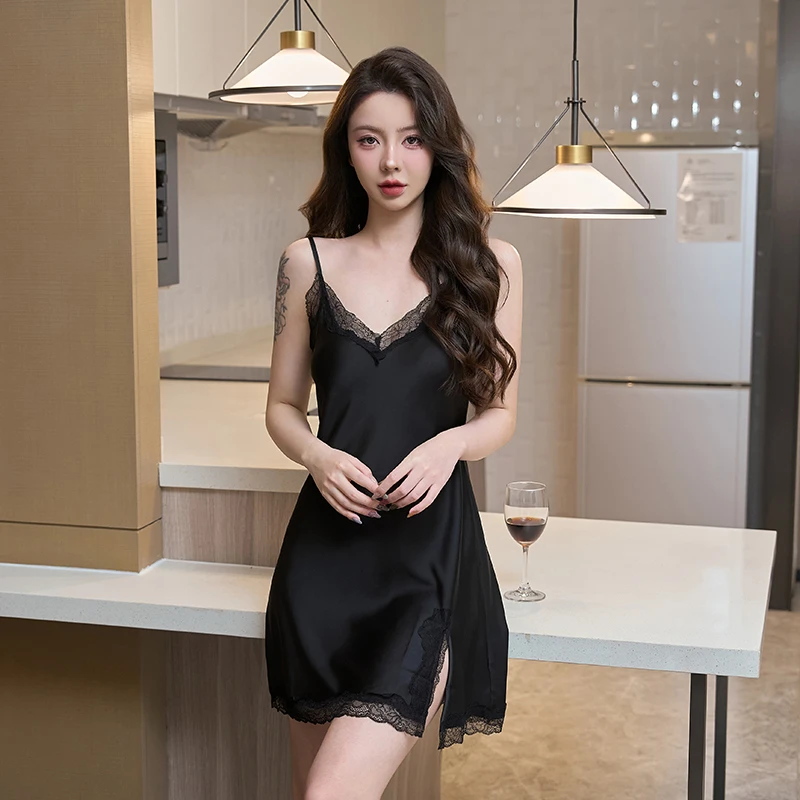 性感睡衣女夏季冰丝2025新款高级感网红爆款纯欲风蕾丝吊带睡裙