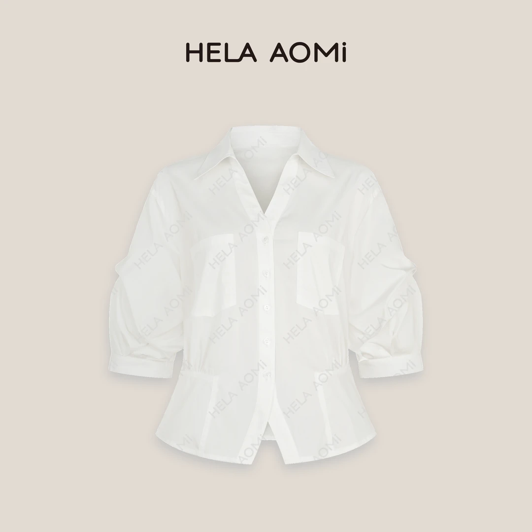 HELA AOMI“小蛮腰”翻领衬衫显瘦简约宽松设计感上衣CY5AZ11807