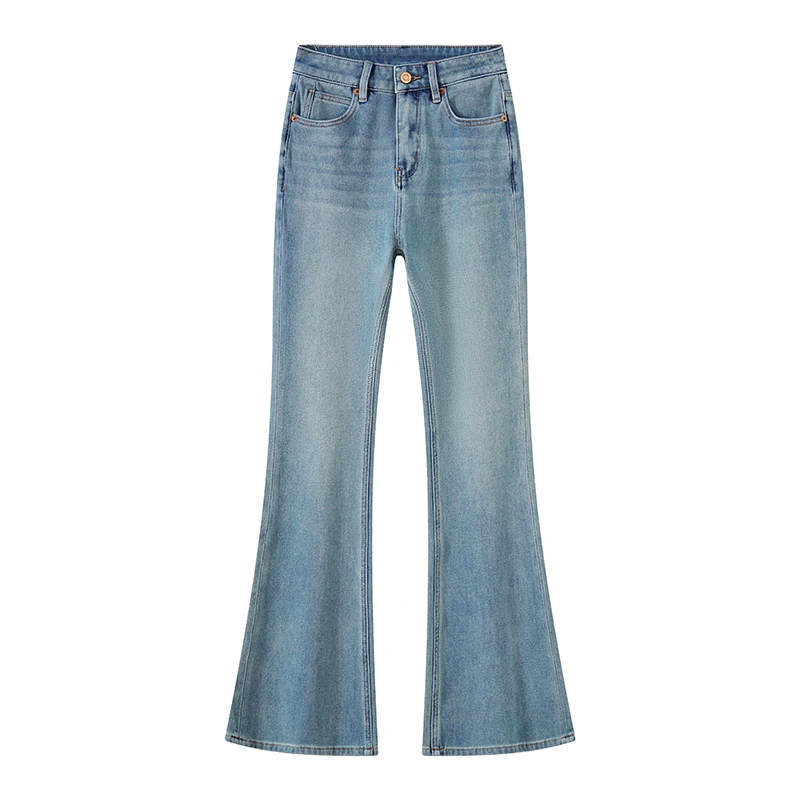 薄款微喇叭牛仔裤女高腰显瘦四面弹2025新品百搭修身垂感纳米中蓝