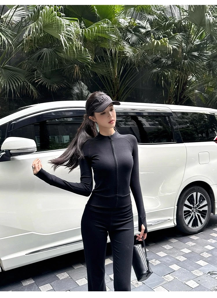 不冷BULENG针织开衫女外套秋季高腰弹力休闲喇叭裤垂感显瘦两件套