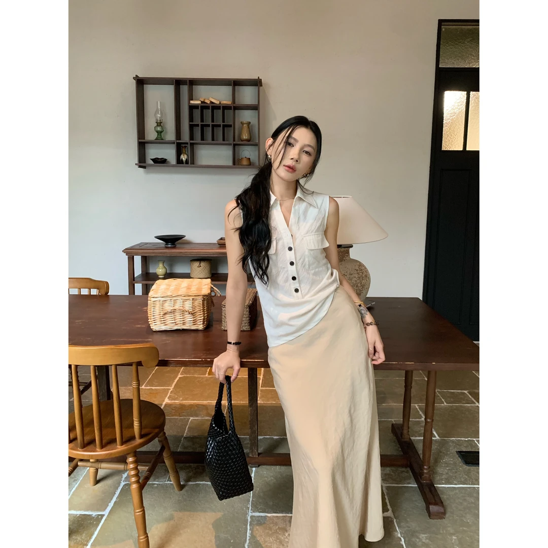 70不是七十【极简自在】春夏通勤气质Polo翻领老风气质无袖背心