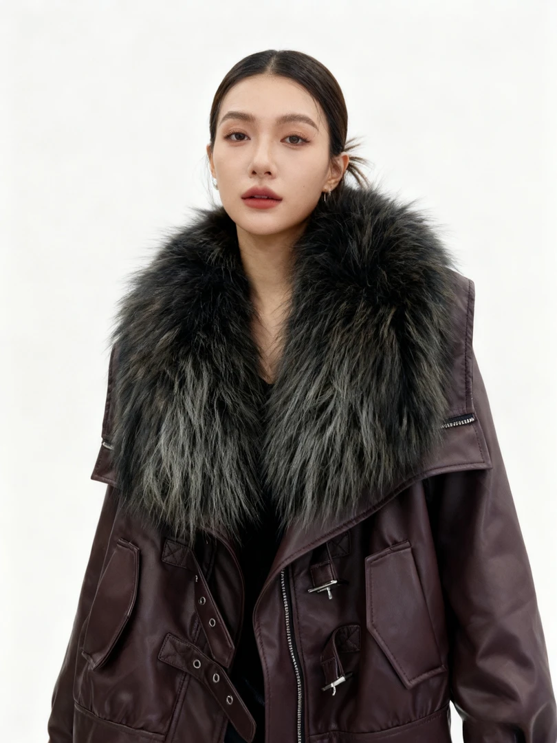 宽松洋气女长款毛领短外套时尚休闲百搭女款冬季秋冬网红轻奢外套