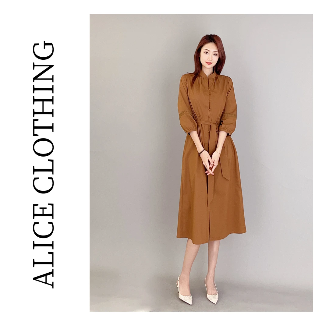 5ALICE焦糖假日棉质连衣裙镂空刺绣文艺亲肤H2137135A