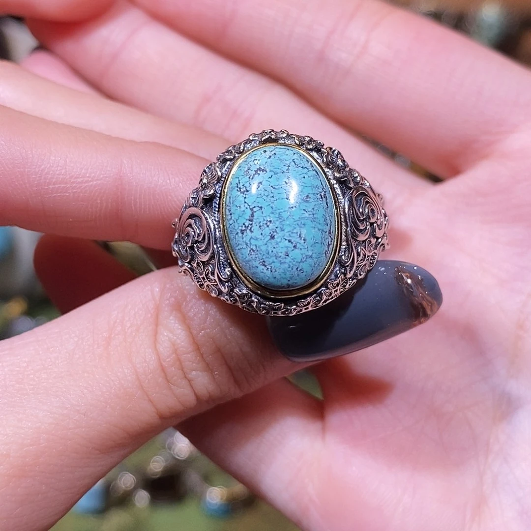 绿松石银S925镶嵌戒指