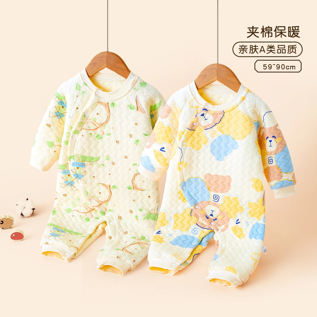 宝宝连身衣加厚夹棉哈衣儿童睡衣保暖婴儿秋季外出服男女宝宝棉服