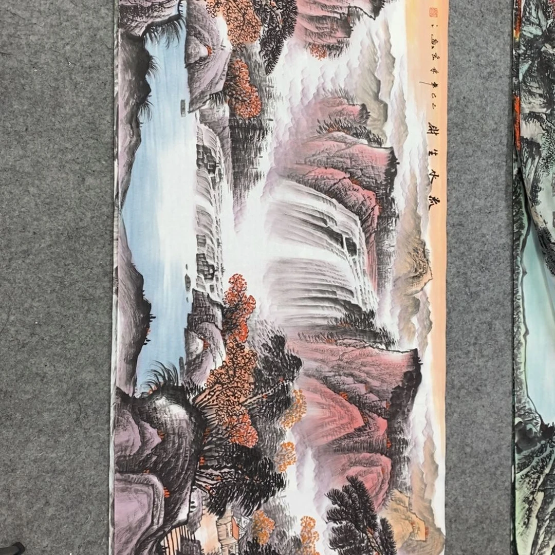 快***天横款流水生财四尺山水画