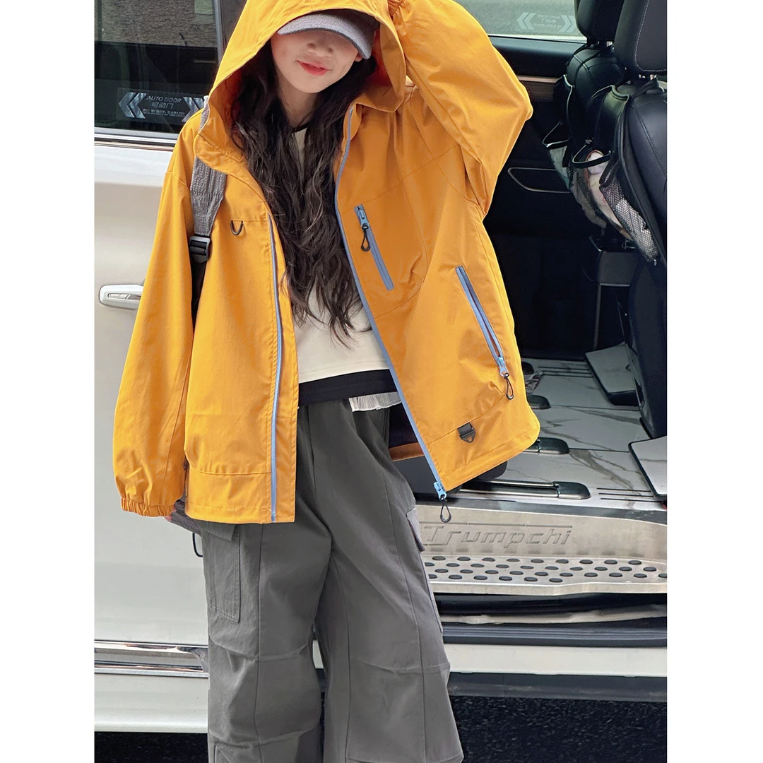 K29368孙小美女童户外冲锋衣秋装新款儿童连帽外套春秋上衣