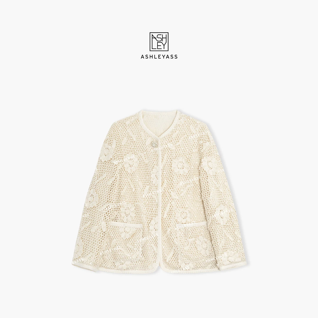 【ASHLEYASS】“法式重工花朵”编织镂空立体花浪漫外套LSS250127Y