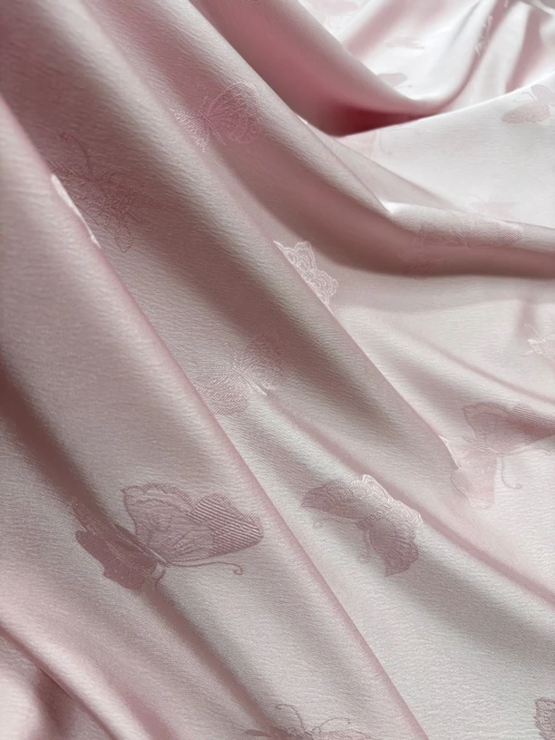 粉粉蝴蝶 双面提花国风新中式服装面料