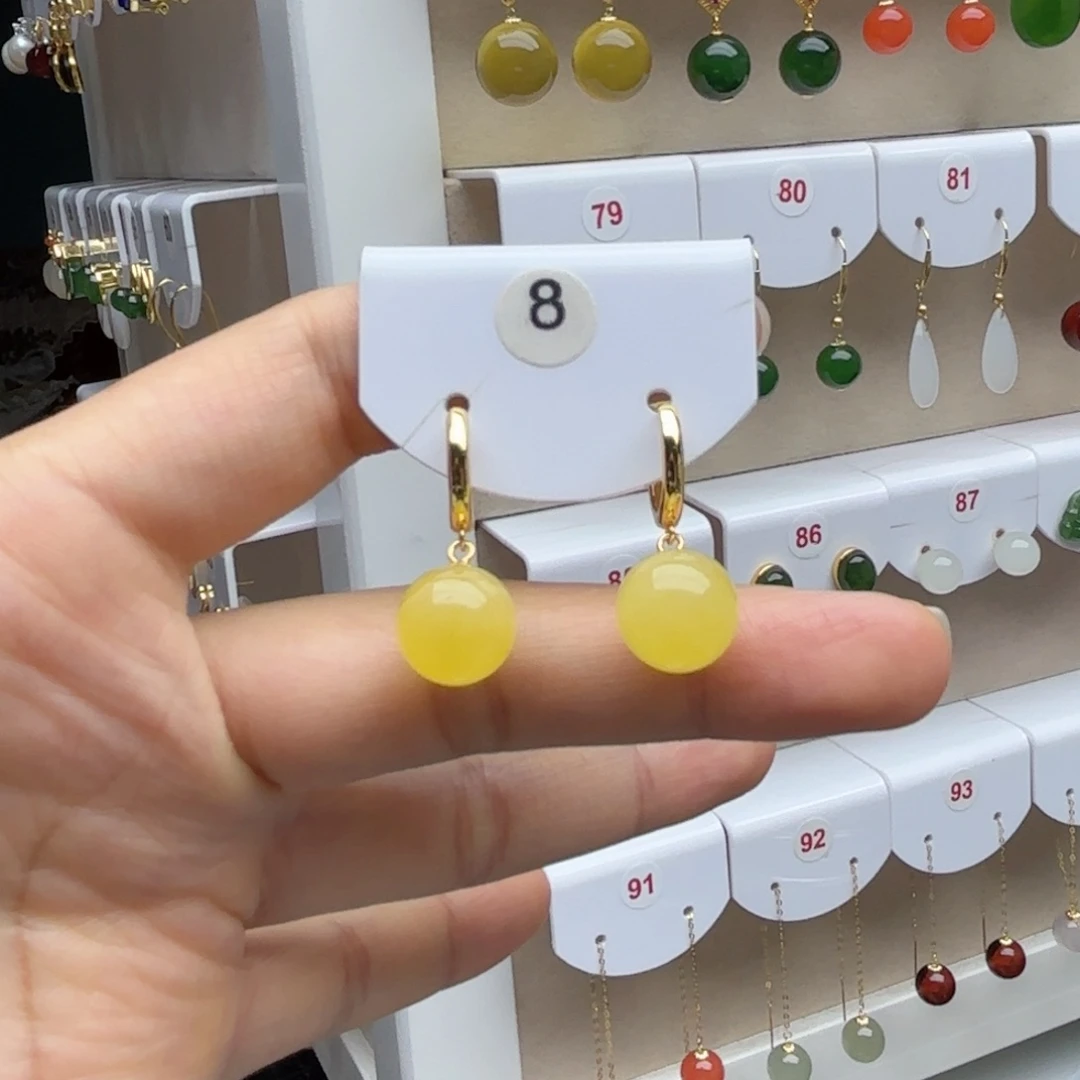 蜜蜡银S925镶嵌耳饰