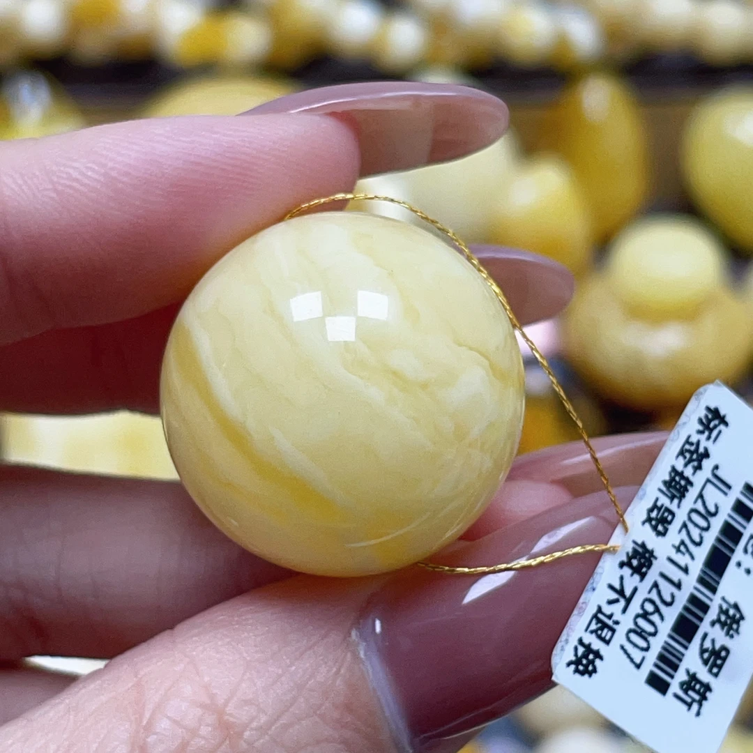 蜜之缘珠宝天然原矿琥珀蜜蜡竖纹虎皮圆珠25.8mm+