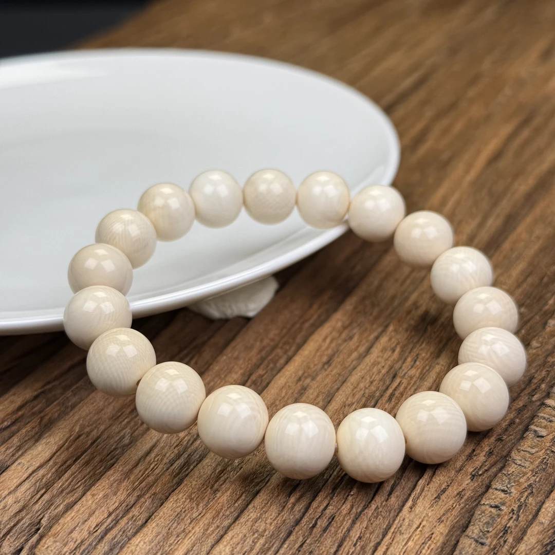 H1106天然猛犸牙 圆珠手串11.4mm23.3克支持鉴定 假一罚四