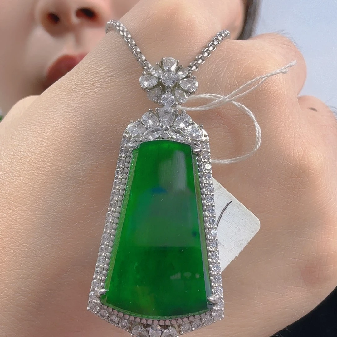 ℳ***，翡翠银S925镶嵌吊坠(不含链)