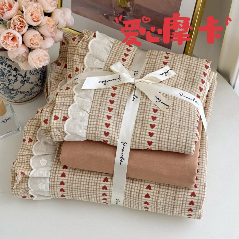 25年新款 法式双层花边款全棉纯棉双层纱床上四件套