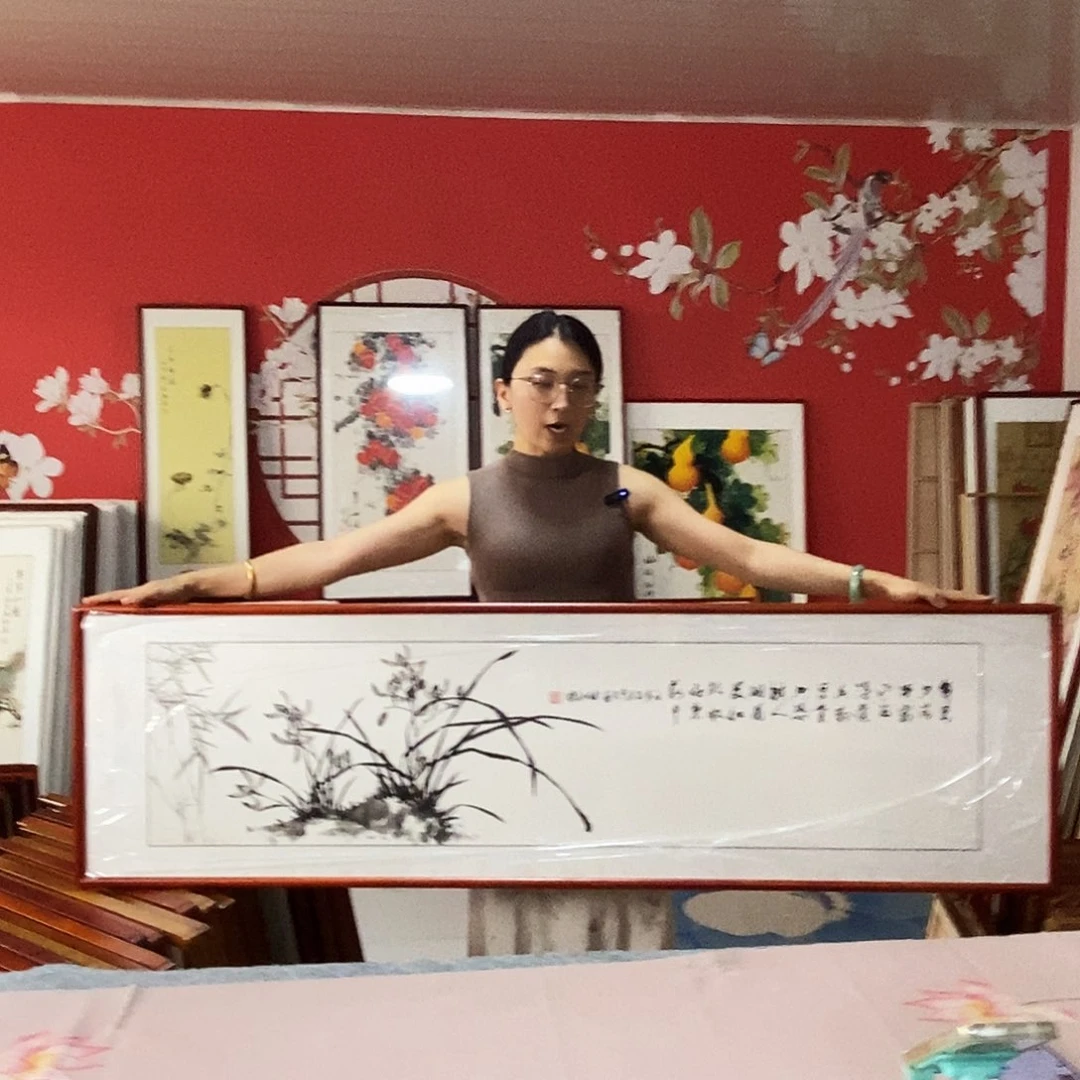 国画手写手绘带框包邮47✖️162国画作品