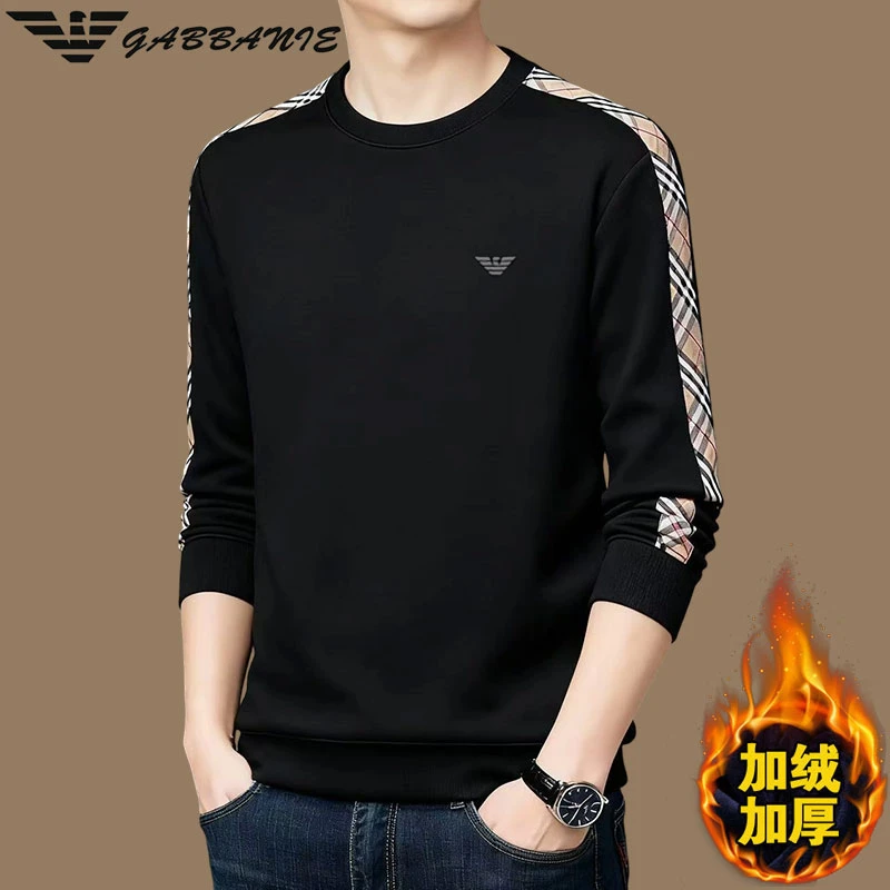 【加绒·加厚】意大利男士高档圆领卫衣秋冬季新款时尚百搭长袖t恤