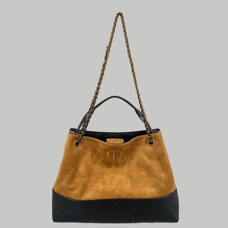 复古菱格链条斜挎腋下包包女2025新款大容量单肩包麂皮绒面托特包