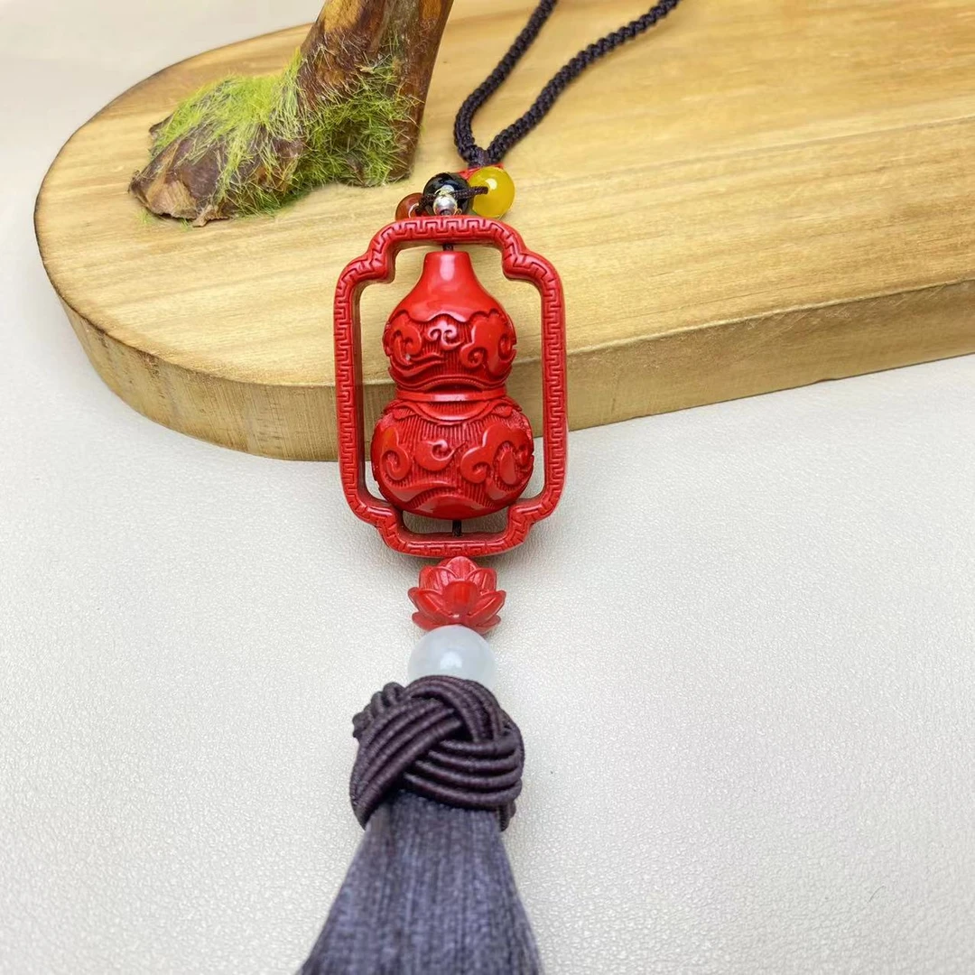 含辰砂工艺品保真高含量红砂设计款福禄双全葫芦车挂保真朱砂