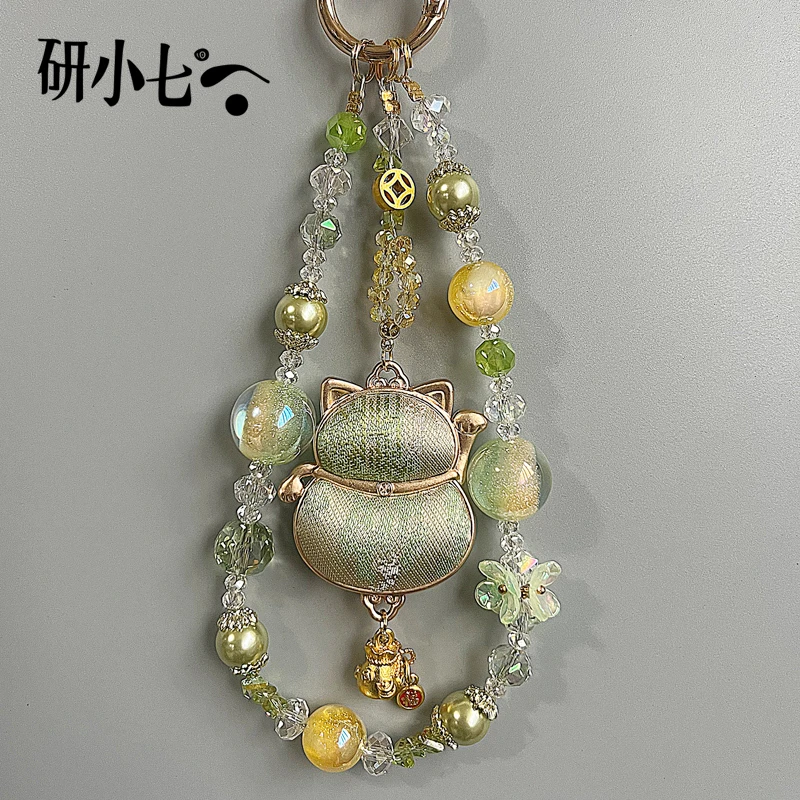 研小七招财猫福袋水晶手机挂链精致挂饰小众百搭女士挂绳礼物D191