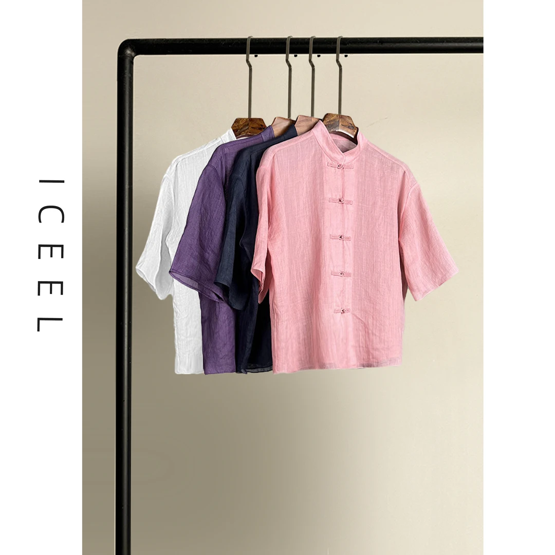 原创立领100%亚麻盘扣新中式衬衫女款夏透气吸汗宽松薄款上衣