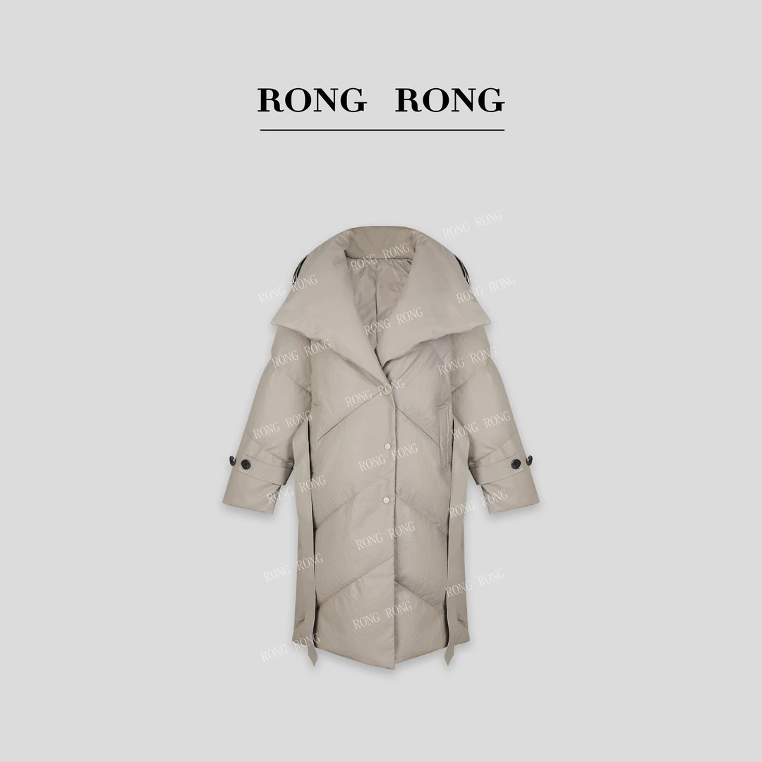 溶溶J【意想雾灰】RONGRONG 70白鹅绒羊皮石头纹慵懒风羽绒服YD823