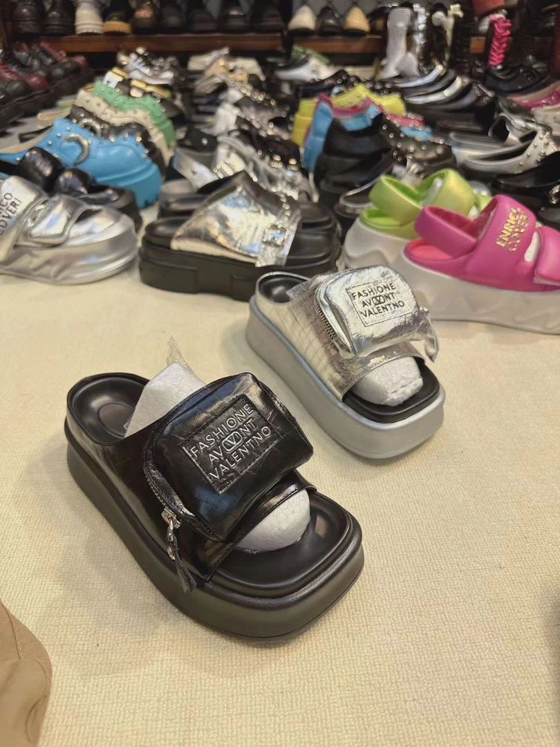 魔术贴厚底松糕一字女拖鞋夏季外穿时尚百搭休闲凉拖