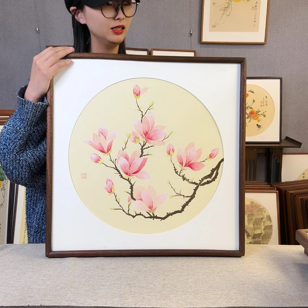 国画纯手绘，纯手写带框尺寸：53×53厘米