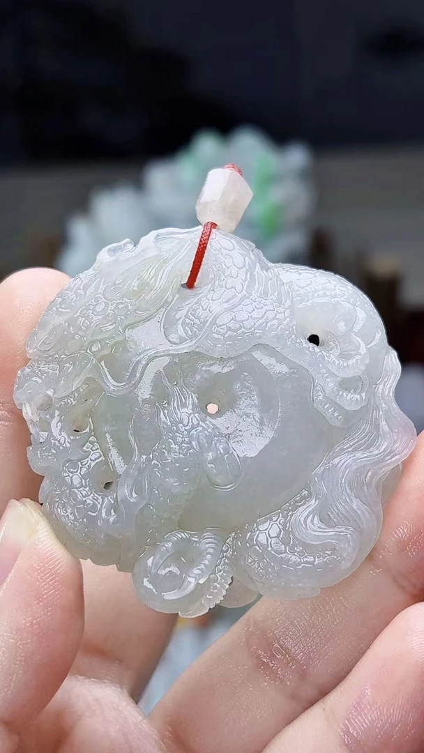 天然缅甸翡翠冰胶盘龙扣毛货买断需抛光尺寸52-50-11.2