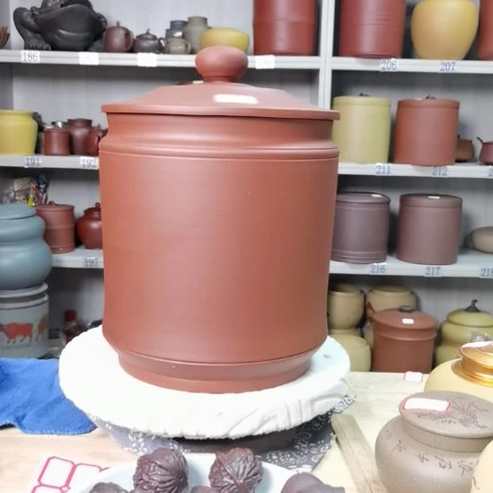 紫砂茶叶罐处理七饼宝塔红泥素面8068