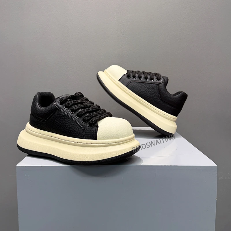 小白鞋2025秋冬新款时尚休闲运动男鞋厚底增高棉鞋皮面男士老爹鞋