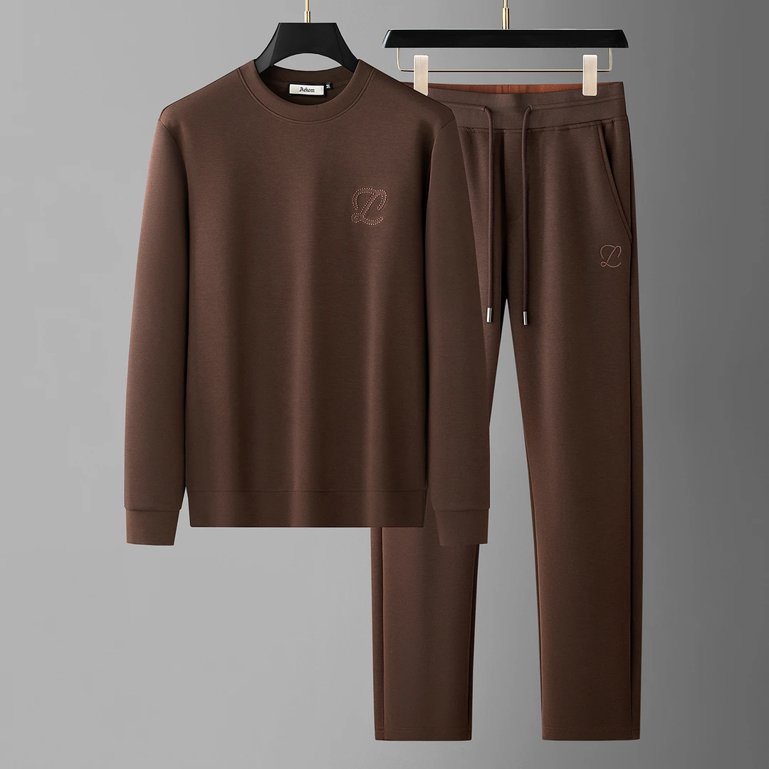 秋季轻奢云感面膜空气层天丝醋酸两件套男士纯色卫衣休闲运动套装