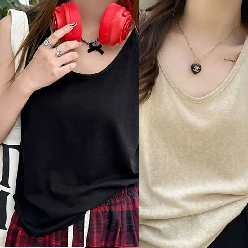 春夏正品季宽松慵懒风打底小吊带背心女式遮肉无袖上衣内搭白色女