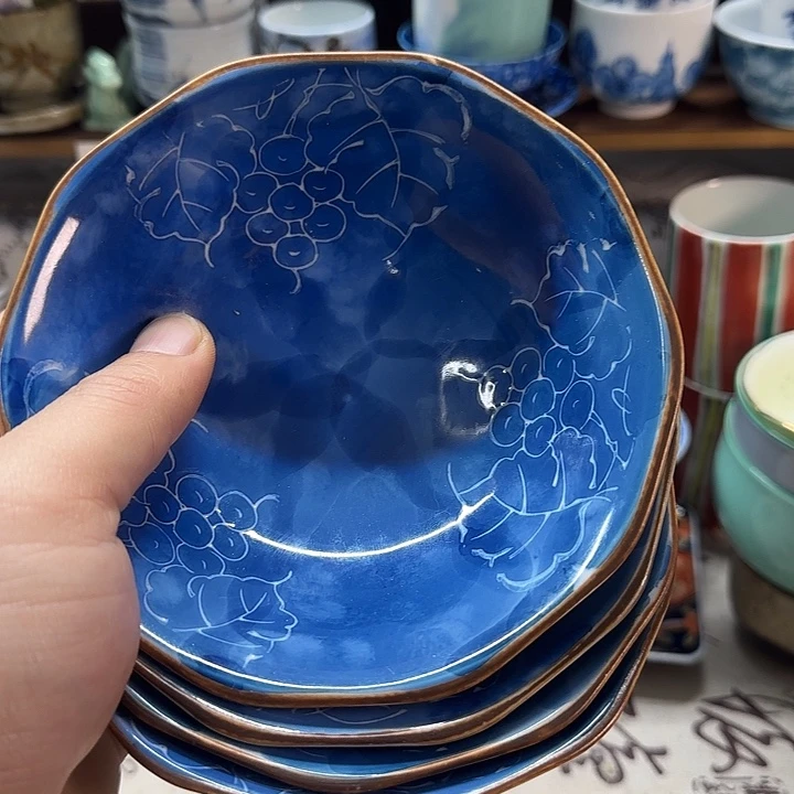 幸窑底款葡萄藤花片花碗一套4个