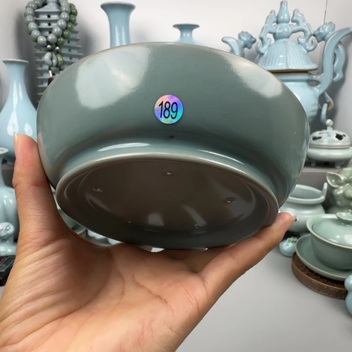 摆件汝瓷圆洗支钉烧仿古釉微瑕