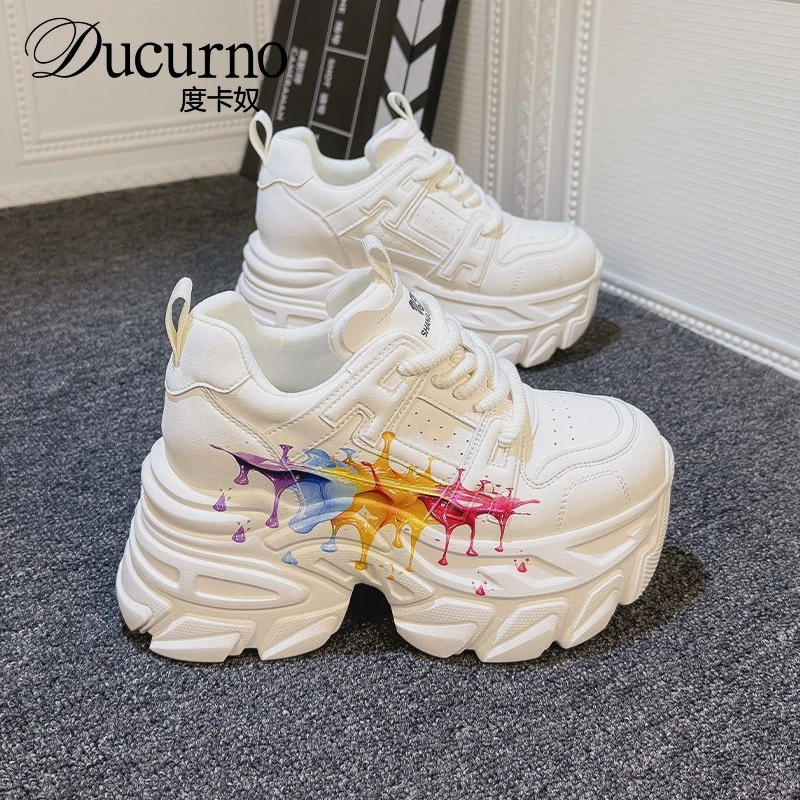 DUCURNO10CM超高跟老爹鞋女2025年春季新款百搭爆款小个子超火配