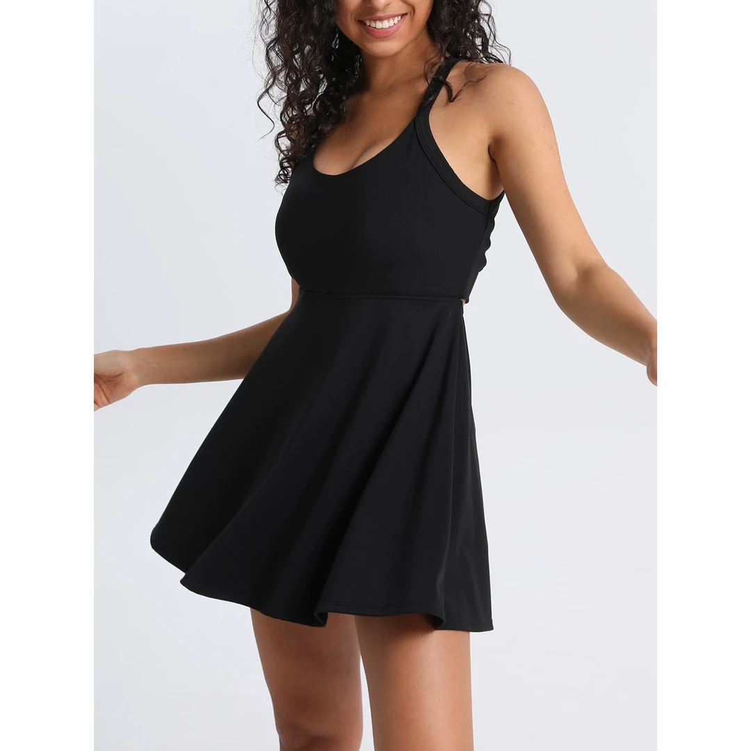 WA性感网球连衣裙女挂脖美背运动连体裙休闲露背健身运动裙