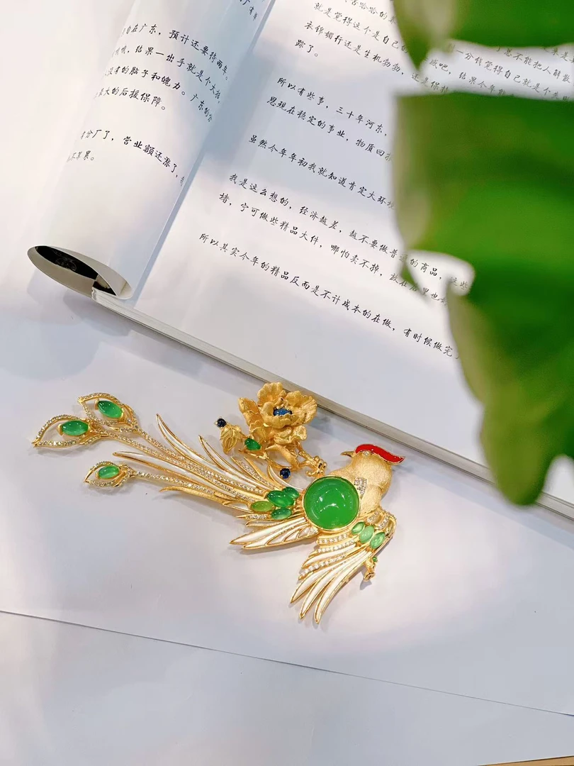 925银胸针 [绶带鸟]s925银镶嵌绶带鸟吊坠两用款气质时尚百搭绿色