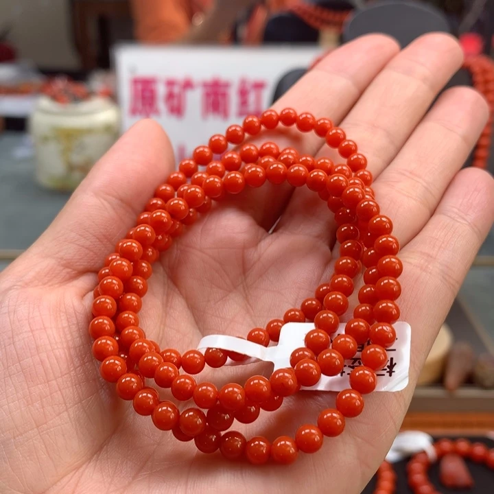 未镶嵌手串南红玛瑙保山原矿南红大水沟柿子红多圈4+