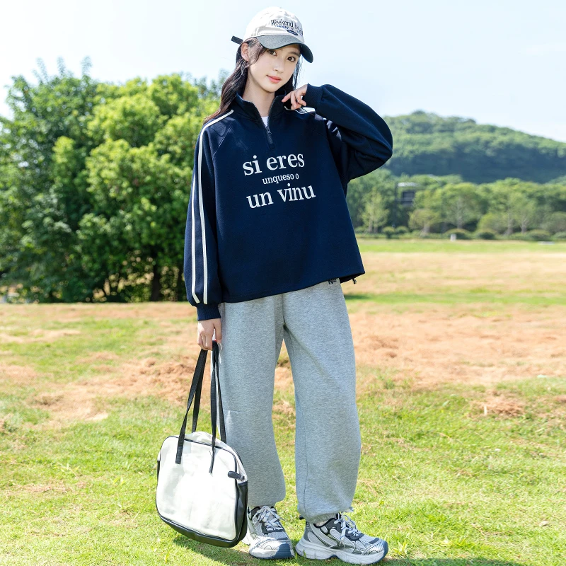 女童卫衣春秋款2025新款儿童洋气时髦半拉链中大童休闲运动上衣潮