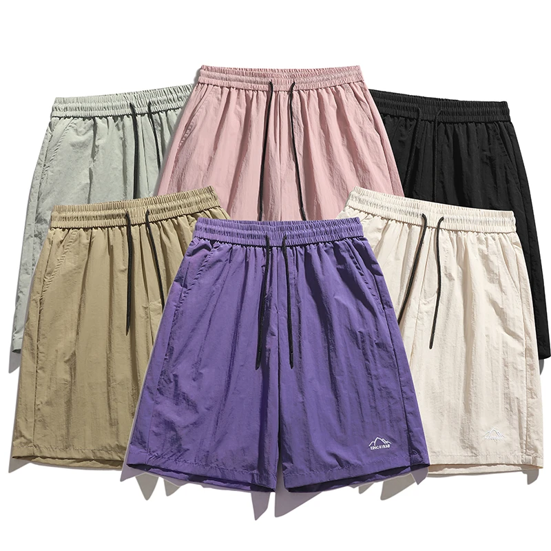 夏季时尚情侣百搭冰丝短裤刺绣舒适包边户外跑步运动冰感降温裤子