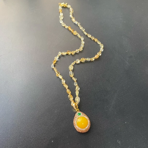 铜合金合成锆石项链 TTSD 黄色蛋面水滴镶嵌项链 1461