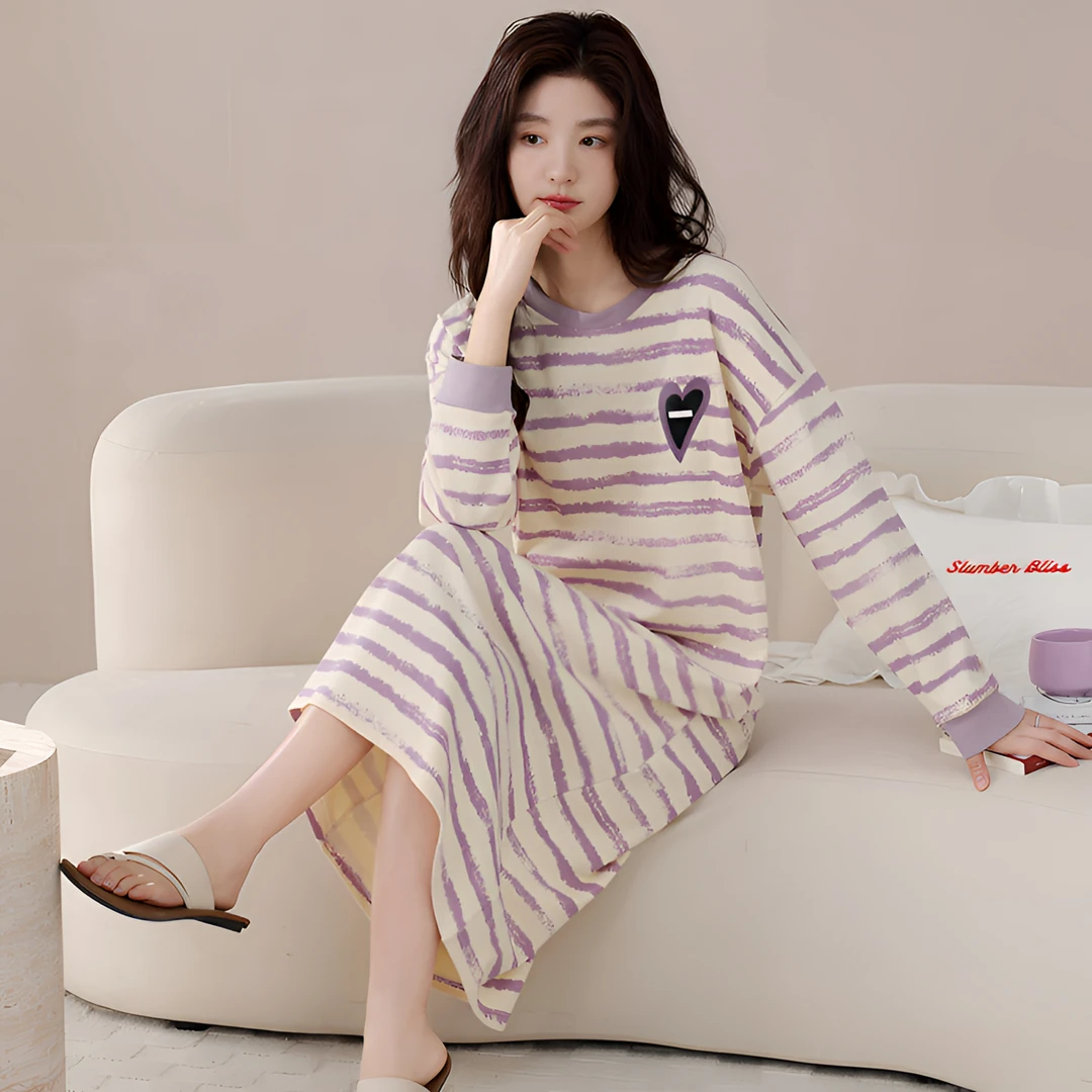 2025年新款睡衣女春秋纯棉长袖爆款大码胖mm200斤长款睡裙秋冬款