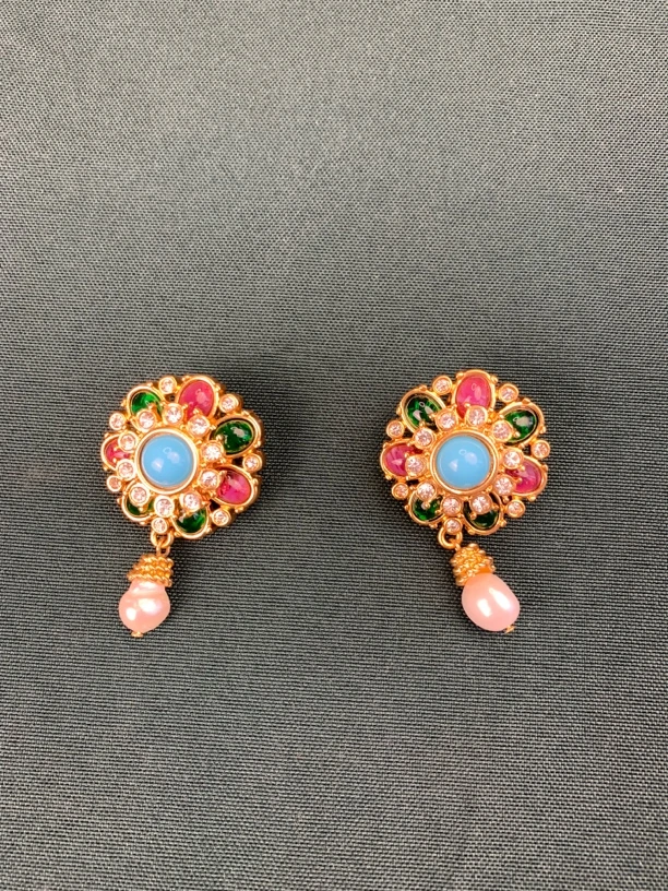 铜合金琉璃耳饰 女耳环百搭镶嵌气质宫廷时尚耳钉
